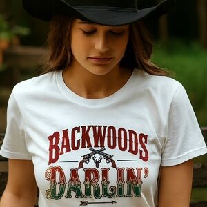 Backwoods Darlin’ Country Girl Graphic Tee • Rustic Western Deer Skull Shirt •